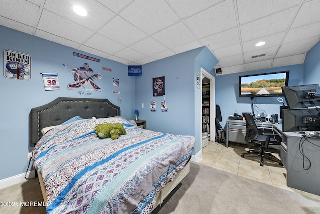 6 Overlook Dr, Jackson, NJ 08527 - carpeted bedroom featuring a drop ceiling, a desk, recessed lighting, baseboards, and tile patterned flooring