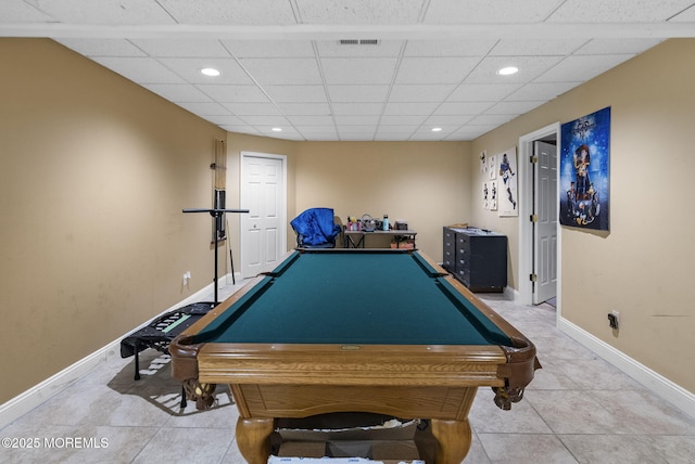 6 Overlook Dr, Jackson, NJ 08527 - playroom featuring recessed lighting, baseboards, a drop ceiling, tile patterned floors, and billiards table