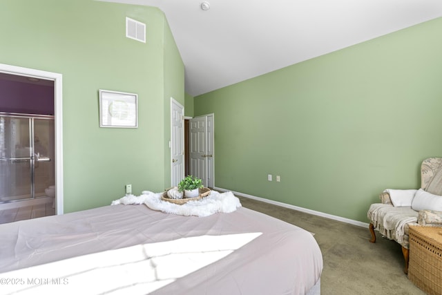 8 Chaminox Ct, Manchester, NJ 08759 - carpeted bedroom featuring baseboards, high vaulted ceiling, and ensuite bath