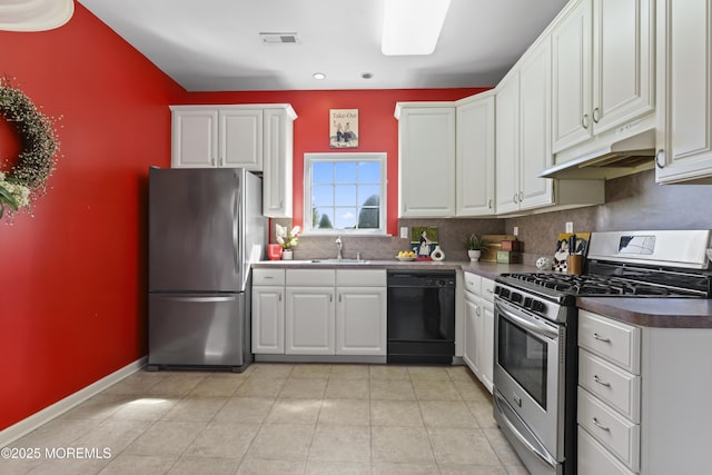 8 Chaminox Ct, Manchester, NJ 08759 - kitchen with appliances with stainless steel finishes, under cabinet range hood, white cabinets, dark countertops, and recessed lighting