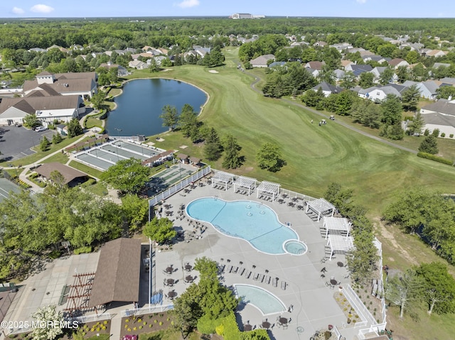 8 Chaminox Ct, Manchester, NJ 08759 - aerial overview of property's location with a large body of water, a local golf course, a pool, and nearby suburban area