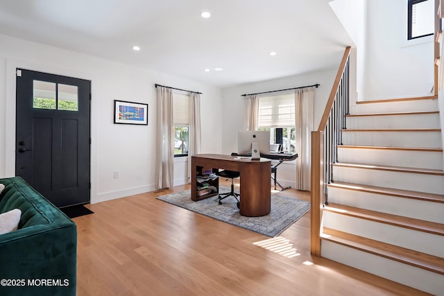405 Ludlow Ave, Spring Lake, NJ 07762 - office area with healthy amount of natural light, baseboards, recessed lighting, and light wood-style flooring