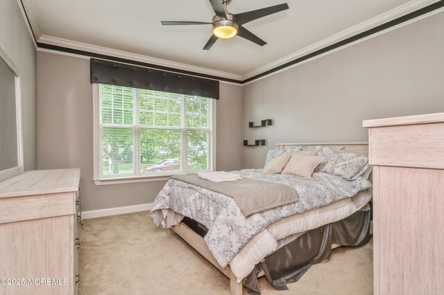 63 Wintergreen Dr, Manalapan, NJ 07726 - bedroom featuring crown molding, carpet floors, baseboards, and ceiling fan