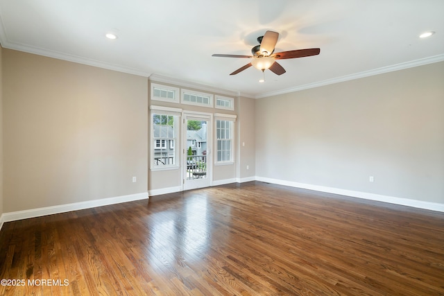 401 Captains Way, Neptune Township, NJ 07753 - unfurnished room featuring ceiling fan, dark wood-style floors, ornamental molding, and recessed lighting