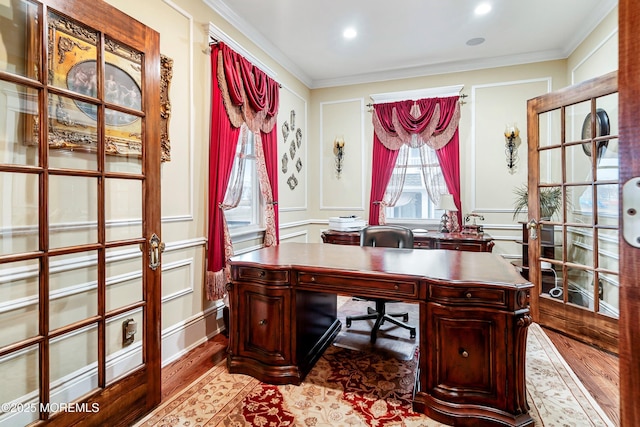 304 8th Ave, Belmar, NJ 07719 - office featuring a decorative wall, wood finished floors, ornamental molding, and recessed lighting