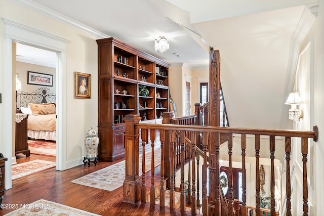 304 8th Ave, Belmar, NJ 07719 - corridor with an upstairs landing, wood finished floors, ornamental molding, and baseboards