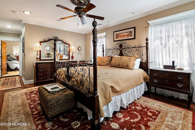 304 8th Ave, Belmar, NJ 07719 - bedroom with wood finished floors, a ceiling fan, ornamental molding, recessed lighting, and baseboards