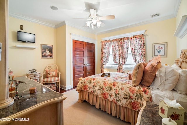 304 8th Ave, Belmar, NJ 07719 - bedroom featuring ornamental molding, a closet, light wood-style flooring, a ceiling fan, and baseboards