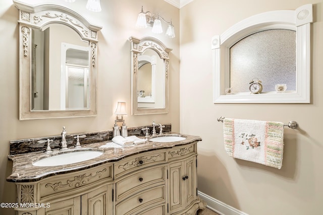 304 8th Ave, Belmar, NJ 07719 - full bathroom featuring double vanity and ornamental molding
