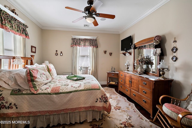 304 8th Ave, Belmar, NJ 07719 - bedroom with ornamental molding, wood finished floors, ceiling fan, and baseboards