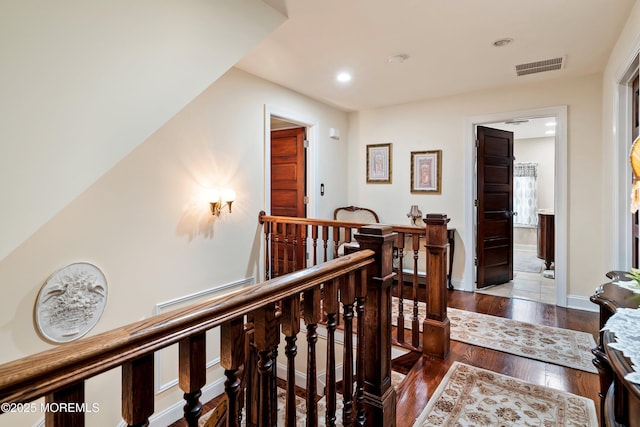 304 8th Ave, Belmar, NJ 07719 - hallway with an upstairs landing, wood finished floors, recessed lighting, and baseboards