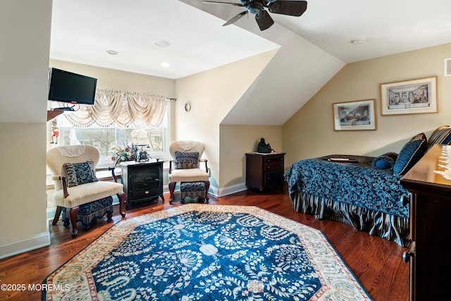 304 8th Ave, Belmar, NJ 07719 - bedroom featuring wood finished floors, baseboards, ceiling fan, vaulted ceiling, and recessed lighting