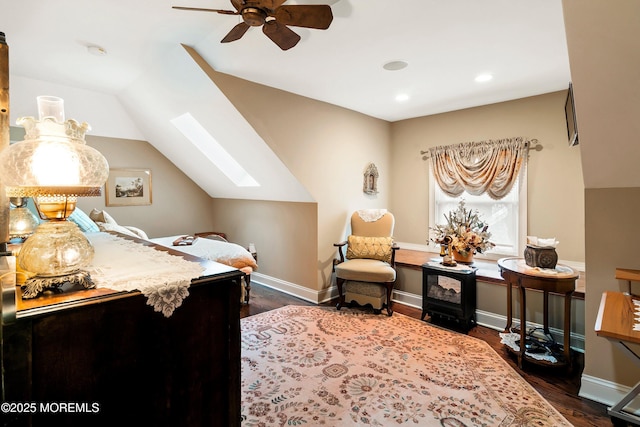 304 8th Ave, Belmar, NJ 07719 - bedroom featuring a skylight, dark wood-type flooring, recessed lighting, lofted ceiling, and a ceiling fan