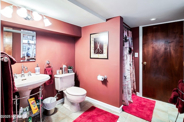 304 8th Ave, Belmar, NJ 07719 - full bath featuring toilet, a shower with curtain, and baseboards