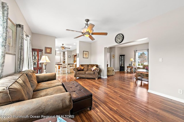 128 E Delaware Dr, Little Egg Harbor, NJ 08087 - living room with wood finished floors, ceiling fan, and baseboards