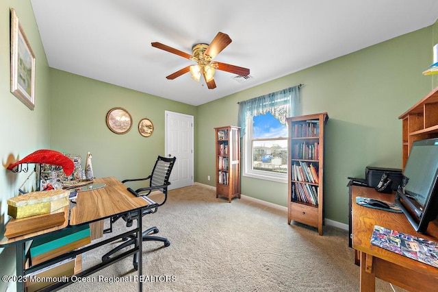 128 E Delaware Dr, Little Egg Harbor, NJ 08087 - office featuring a ceiling fan, carpet, and baseboards