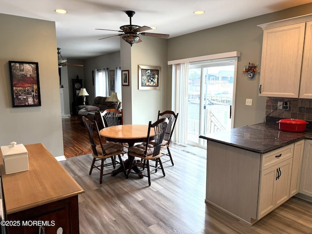 128 E Delaware Dr, Little Egg Harbor, NJ 08087 - dining space with a ceiling fan, light wood finished floors, and recessed lighting
