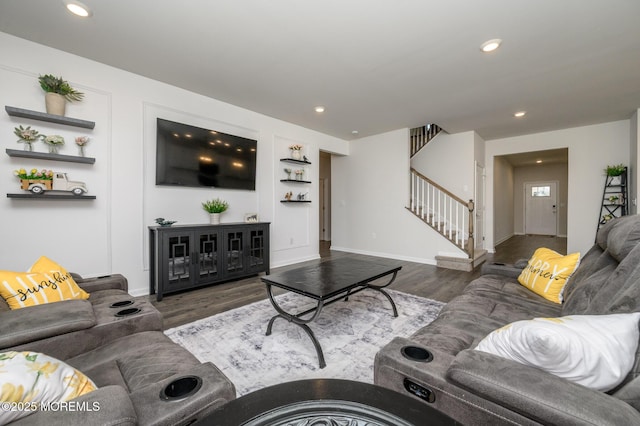 10 Osprey Ave, Manahawkin, NJ 08050 - living area with stairway, wood finished floors, recessed lighting, and baseboards