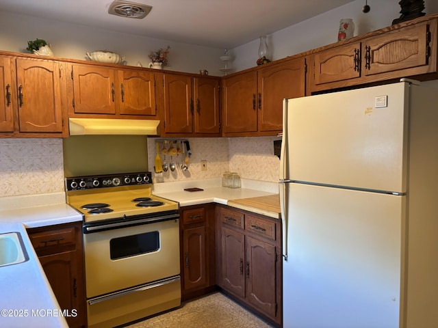 138 Hudson Pkwy Unit B, Whiting, NJ 08759 - kitchen featuring white appliances, under cabinet range hood, light countertops, and decorative backsplash