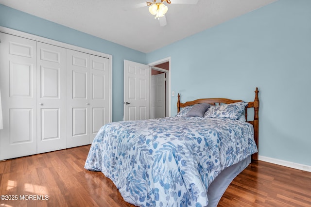 4 Beechwood Ct, Barnegat, NJ 08005 - bedroom with a closet, wood finished floors, a ceiling fan, and baseboards