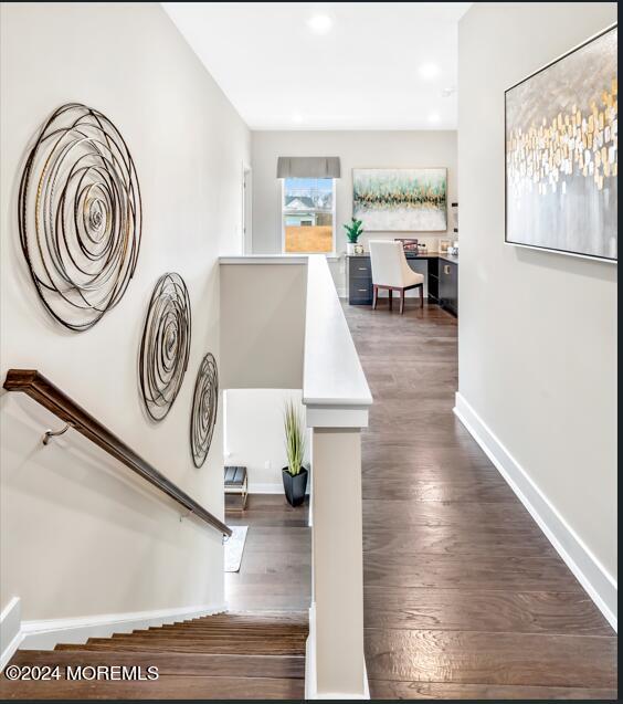 2707 Journey Ave, Marlboro, NJ 07746 - stairway featuring wood finished floors, baseboards, and recessed lighting