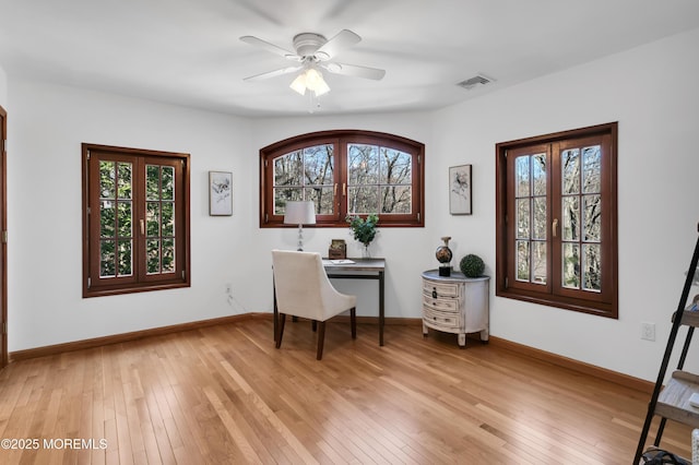 160 Pelican Rd, Middletown, NJ 07748 - office area featuring healthy amount of natural light, a ceiling fan, light wood-style floors, and baseboards