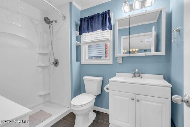 22 Franklin Ave, Hazlet, NJ 07734 - bathroom with toilet, vanity, a shower, baseboards, and tile patterned floors