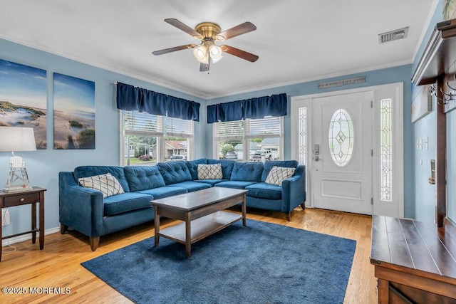 22 Franklin Ave, Hazlet, NJ 07734 - living area featuring ceiling fan, crown molding, and light wood-style flooring
