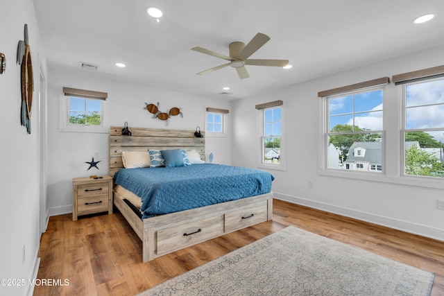303 Forman Ave, Point Pleasant Beach, NJ 08742 - bedroom with baseboards, recessed lighting, wood finished floors, and a ceiling fan