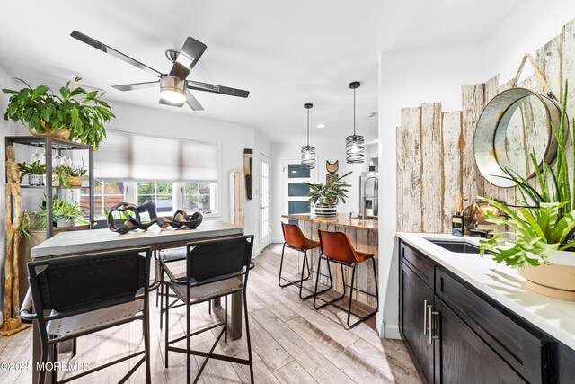 68 Winthrop Rd Unit 68B, Monroe, NJ 08831 - kitchen with a sink, light wood-style floors, light countertops, decorative light fixtures, and ceiling fan