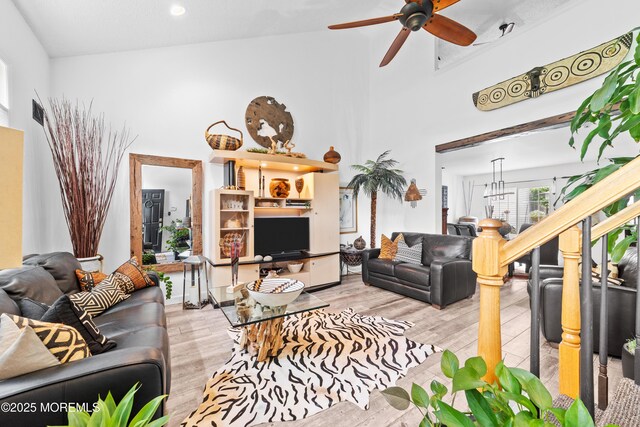 68 Winthrop Rd Unit 68B, Monroe, NJ 08831 - living room featuring a ceiling fan, wood finished floors, and a high ceiling