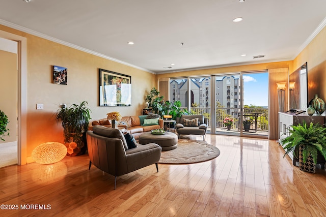 432 Ocean Blvd Unit 208, Long Branch, NJ 07740 - living room featuring wood finished floors, ornamental molding, and recessed lighting