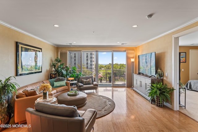 432 Ocean Blvd Unit 208, Long Branch, NJ 07740 - living area featuring light wood finished floors, ornamental molding, and recessed lighting