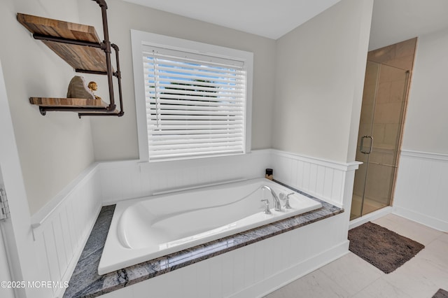 804 Linden Rd, Toms River, NJ 08753 - full bathroom with a stall shower, a garden tub, a wainscoted wall, and a decorative wall
