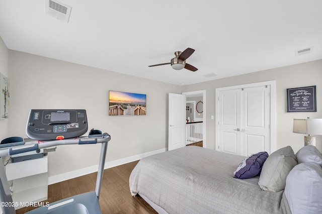 804 Linden Rd, Toms River, NJ 08753 - bedroom with dark wood-type flooring, baseboards, ceiling fan, and a closet