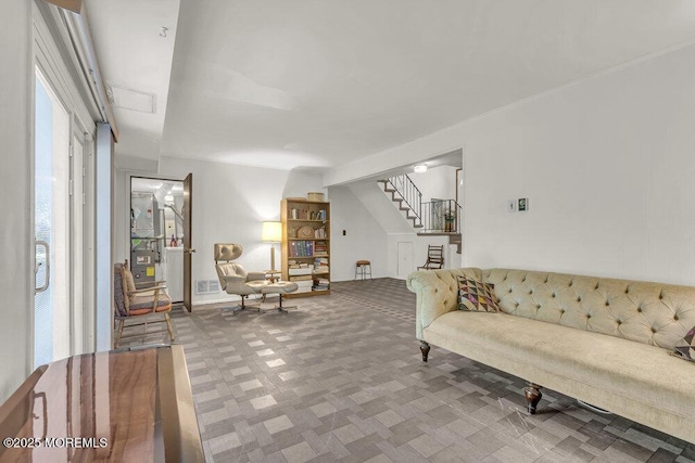 44 Hoover St, Freehold, NJ 07728 - sitting room with carpet and stairway