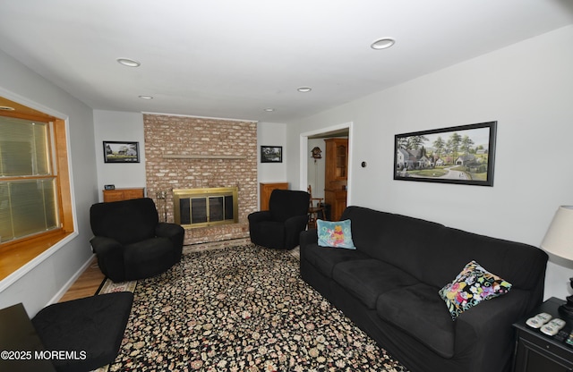 15 Tamarack St, Howell, NJ 07731 - living area featuring a brick fireplace and recessed lighting