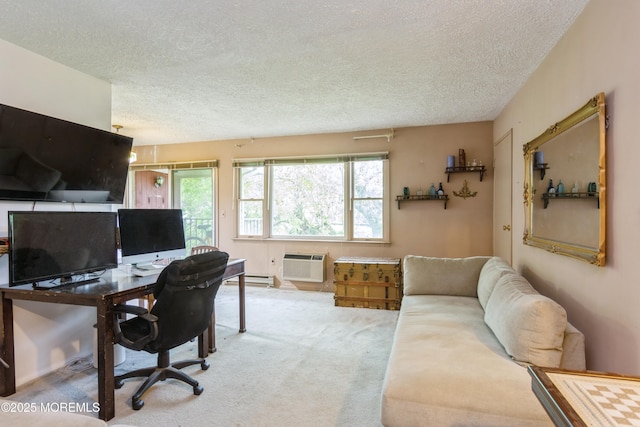 324 Shore Dr Unit A10, Highlands, NJ 07732 - carpeted office featuring a textured ceiling, an AC wall unit, and a baseboard radiator