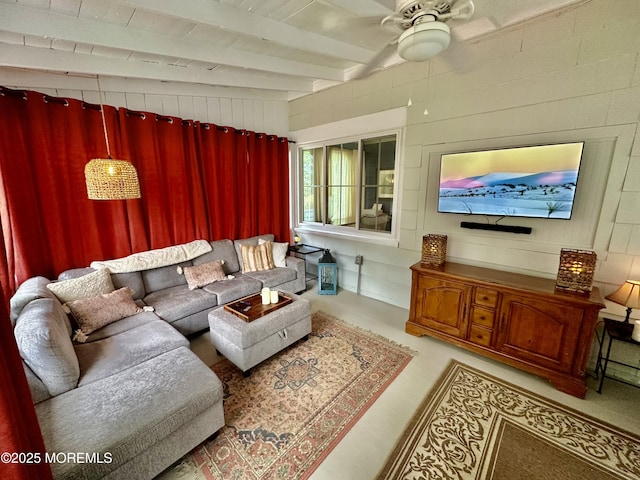 8 Spruce St, Toms River, NJ 08753 - living room featuring beamed ceiling and ceiling fan