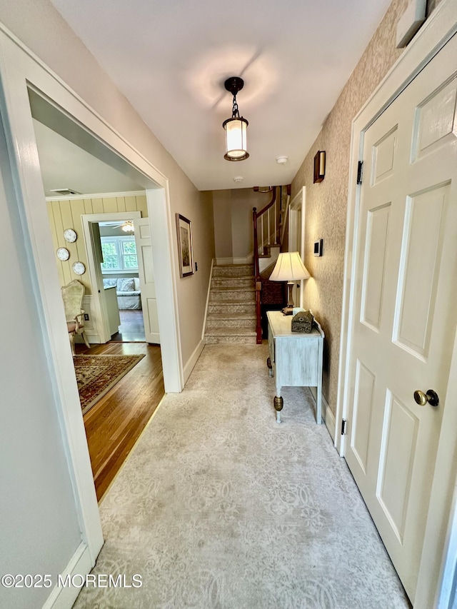 8 Spruce St, Toms River, NJ 08753 - hall with stairs, baseboards, and wood finished floors