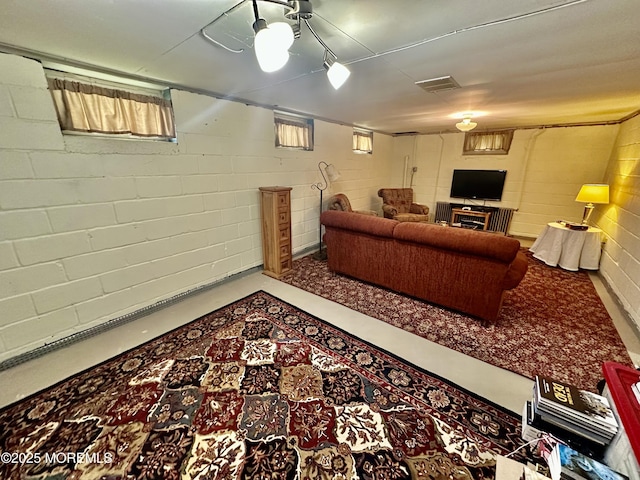 8 Spruce St, Toms River, NJ 08753 - living room with concrete block wall