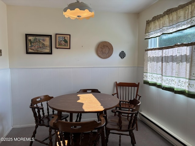 10 Monmouth Ln Unit B, Whiting, NJ 08759 - carpeted dining area featuring baseboard heating and wainscoting
