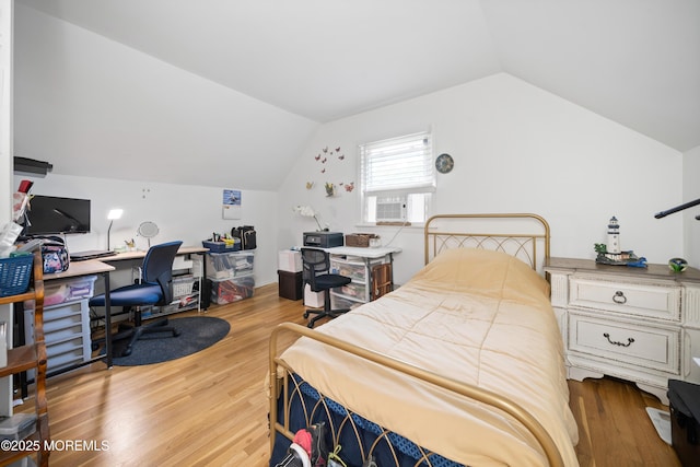 952 Stafford Dr, Toms River, NJ 08753 - bedroom featuring an office area, lofted ceiling, wood finished floors, and cooling unit