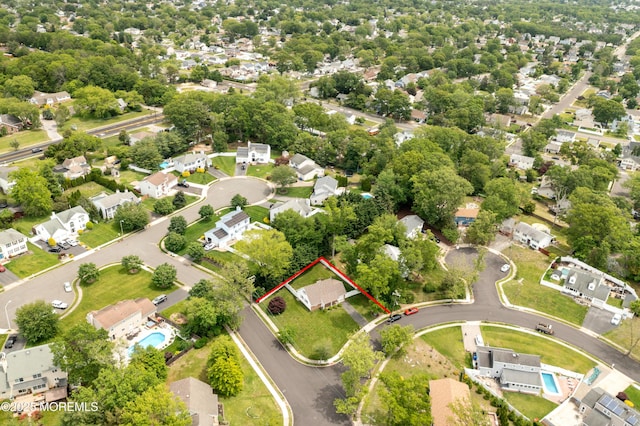 952 Stafford Dr, Toms River, NJ 08753 - aerial overview of property's location with property boundaries highlighted, nearby suburban area, and a pool area