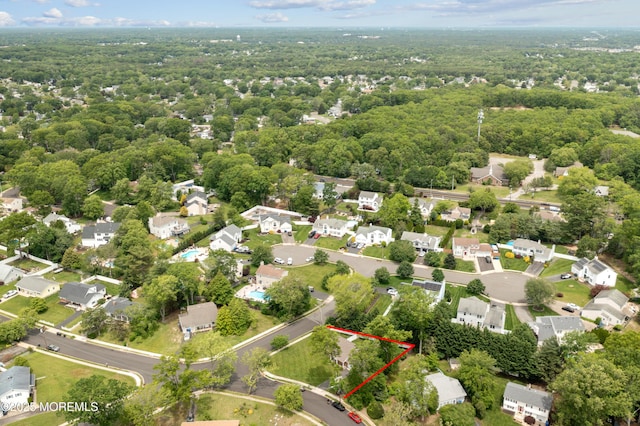 952 Stafford Dr, Toms River, NJ 08753 - aerial perspective of suburban area featuring a forest and property parcel outlined