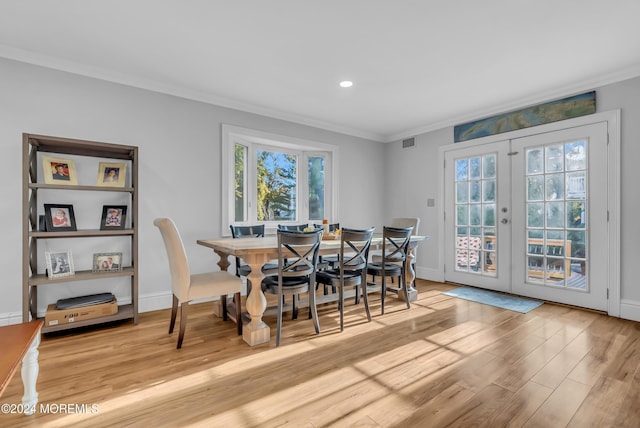 137 Church St, Fair Haven, NJ 07704 - dining room with ornamental molding, wood finished floors, french doors, and recessed lighting