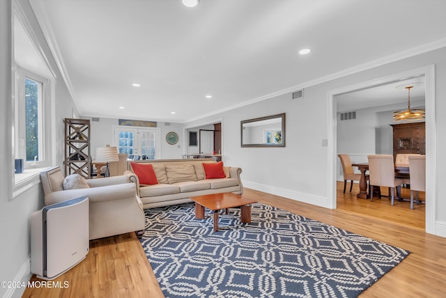 137 Church St, Fair Haven, NJ 07704 - living area featuring ornamental molding, wood finished floors, and recessed lighting