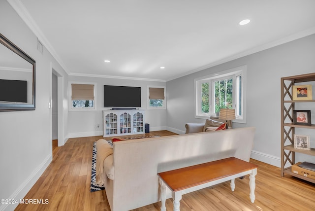 137 Church St, Fair Haven, NJ 07704 - living room with ornamental molding, wood finished floors, and recessed lighting