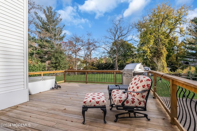 137 Church St, Fair Haven, NJ 07704 - wooden terrace with a grill and view of scattered trees