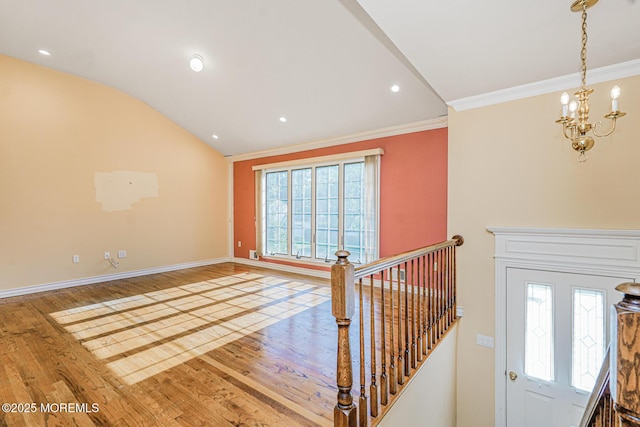 18 Croman Ct, Hazlet, NJ 07730 - entrance foyer featuring wood finished floors, ornamental molding, a chandelier, lofted ceiling, and recessed lighting